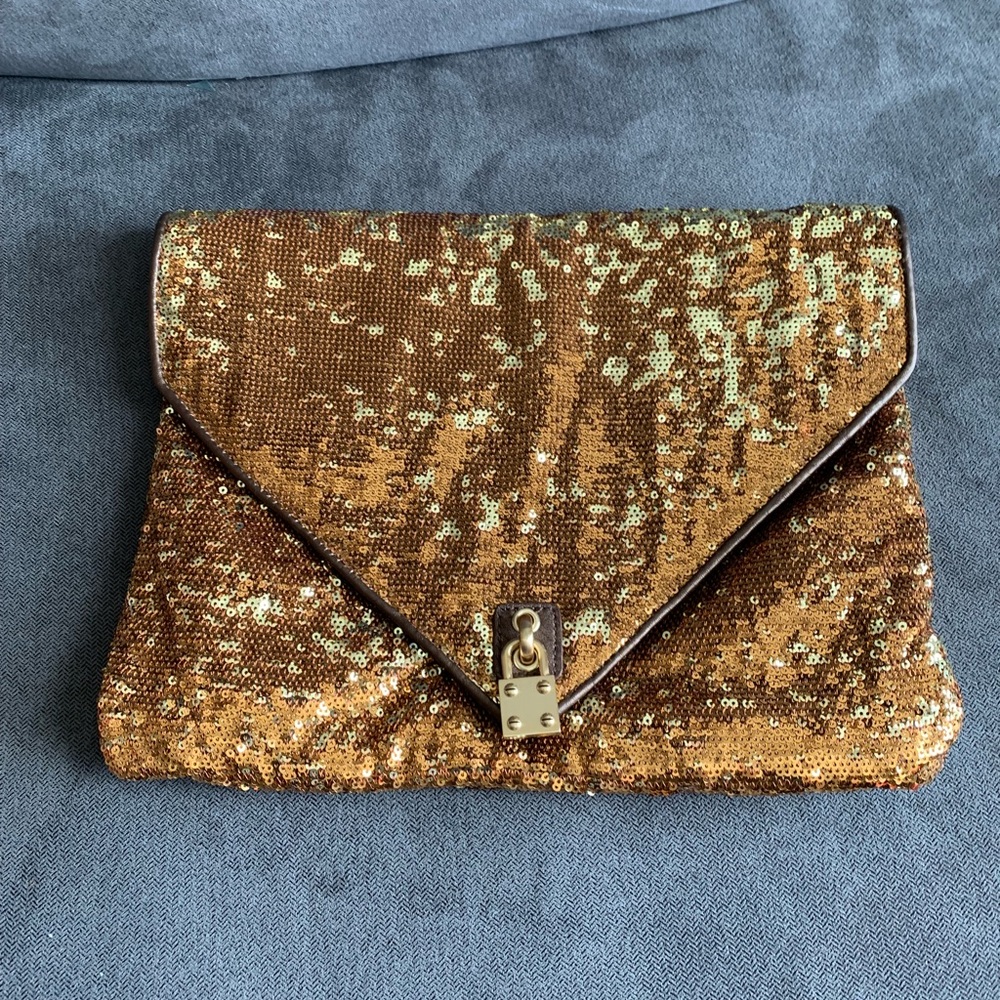 Gold Sequin Alexis Hudson Envelope Style Clutch